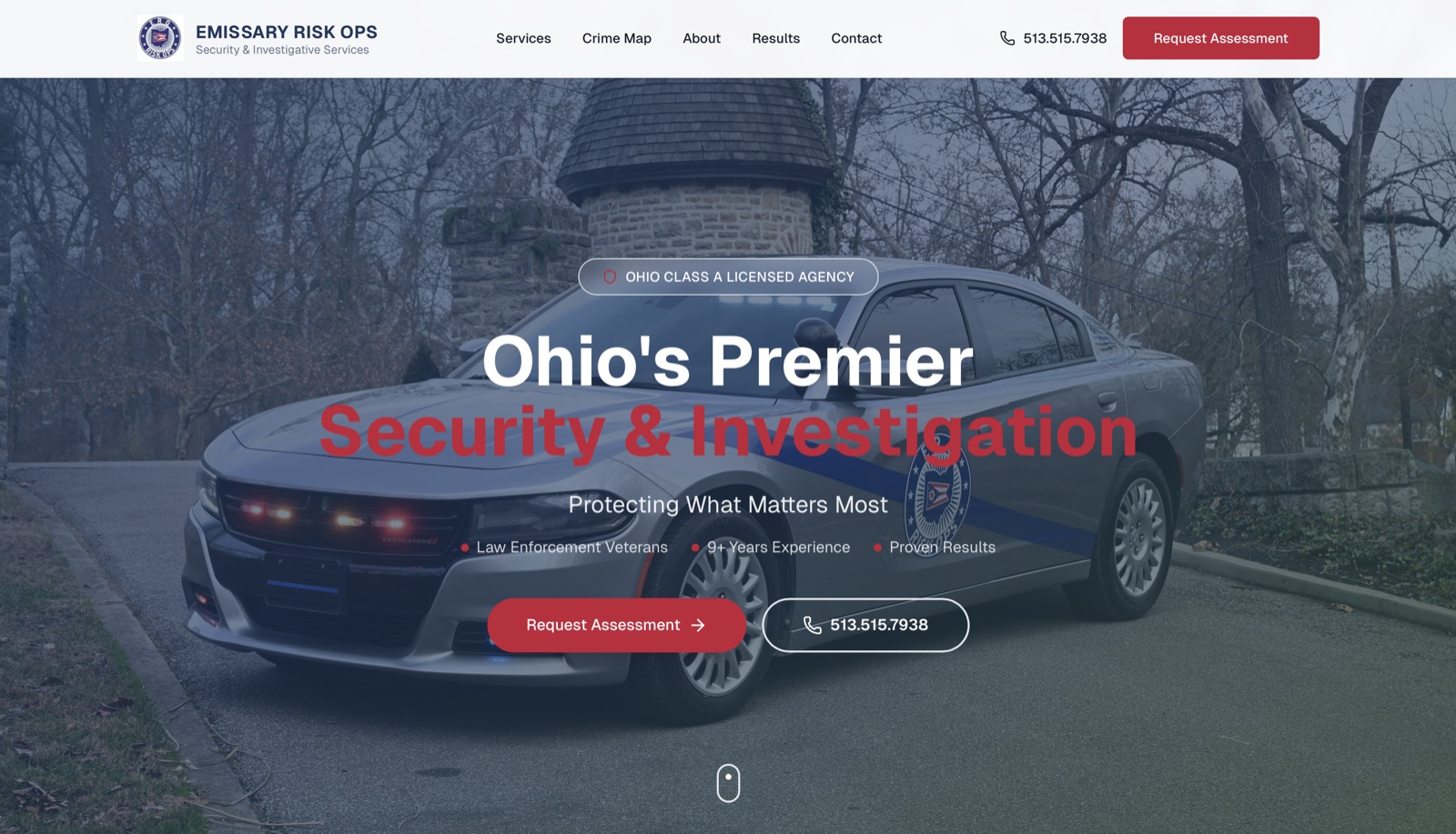 Emissary Risk Ops · Brand identity and first website for a new Ohio security firm